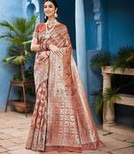 rust floral woven banarasi silk blend saree