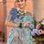 blue floral linen saree with blouse