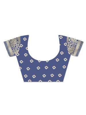 blue floral linen saree with blouse 5