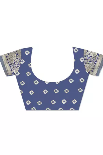 blue floral linen saree with blouse