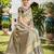 beige ethnic motifs woven design linen saree