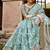 blue ethnic motifs printed woven design linen saree