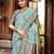 blue ethnic motifs printed woven design linen saree
