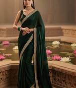 green embellished zari satin designer saree