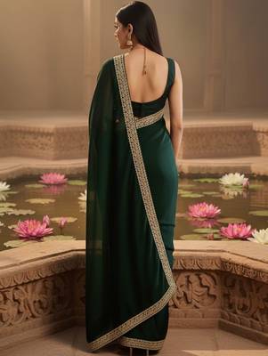 green embellished zari satin designer saree 3