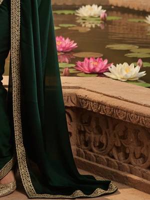 green embellished zari satin designer saree 4