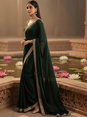 green embellished zari satin designer saree 5