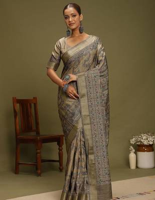 beige satin block print sarees 2