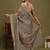 beige satin block print sarees