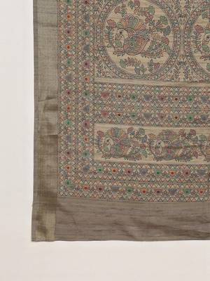 beige satin block print sarees 5