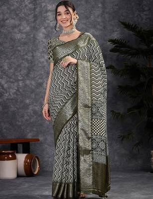 Olive women olive viscose traditional saree 1