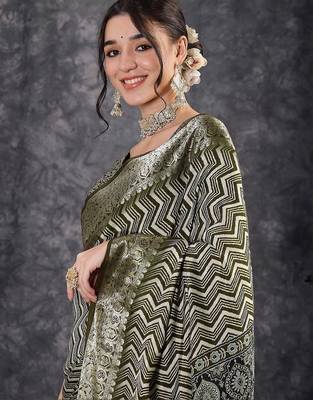Olive women olive viscose traditional saree 2