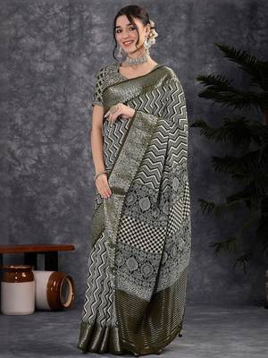 Olive women olive viscose traditional saree 3