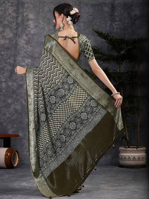 Olive women olive viscose traditional saree 4