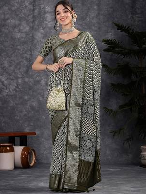Olive women olive viscose traditional saree 5