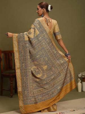 mustard satin block print sarees 2