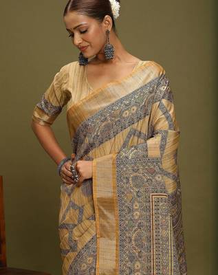 mustard satin block print sarees 5