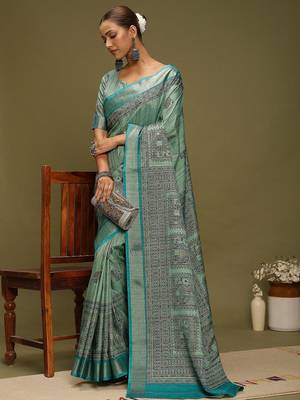 blue satin block print sarees 3