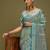 blue satin block print sarees