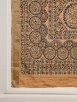 beige ethnic motifs digital print satin saree 4