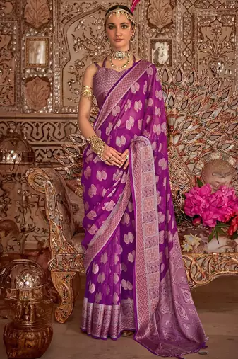magenta woven design zari saree with blouse piece