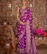 magenta woven design zari saree with blouse piece
