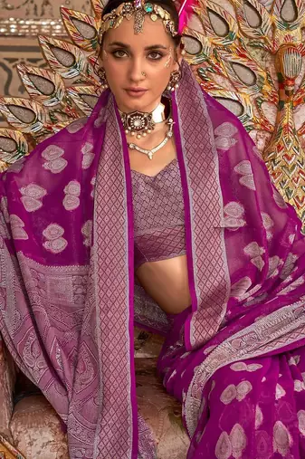 magenta woven design zari saree with blouse piece