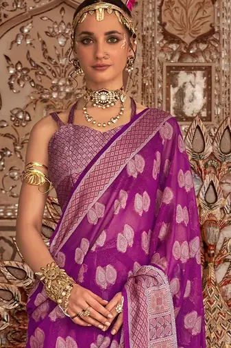 magenta woven design zari saree with blouse piece
