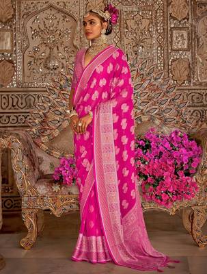 pink women woven design banarasi saree 1