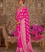 pink women woven design banarasi saree