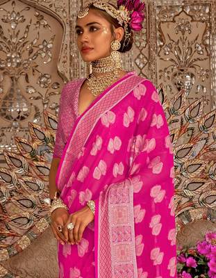 pink women woven design banarasi saree 3