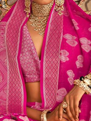 pink women woven design banarasi saree 4