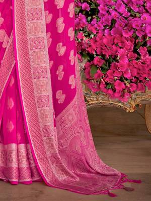 pink women woven design banarasi saree 5
