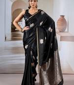 black ethnic motifs satin designer banarasi saree