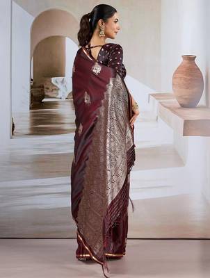 maroon ethnic motifs satin designer banarasi saree 5