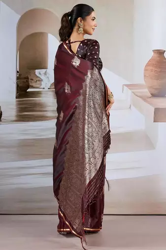 maroon ethnic motifs satin designer banarasi saree