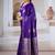 purple satin ethnic woven design party wear saree with matching blouse