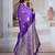 purple satin ethnic woven design party wear saree with matching blouse