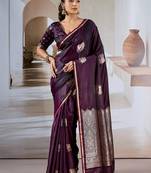 purple ethnic motifs woven design satin banarasi saree
