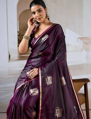 purple ethnic motifs woven design satin banarasi saree 2
