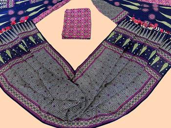 blue rayon lehenga choli with ajarakh print 7