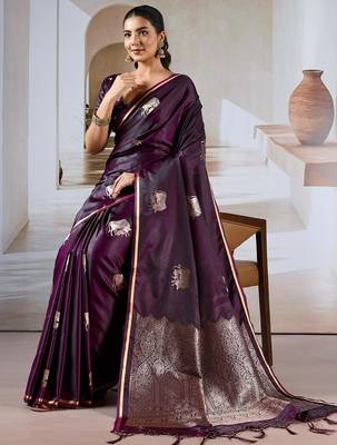 purple ethnic motifs woven design satin banarasi saree 5