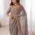 grey metallic chiffon ethnic embellished party wear matching blouse sarees