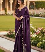purple embellished embroidered poly chiffon designer saree