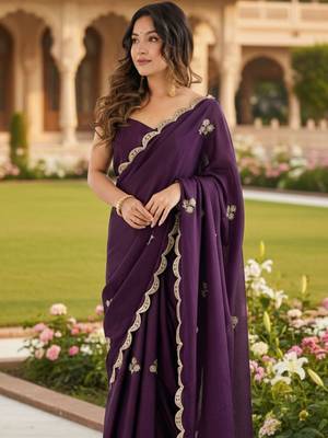 purple embellished embroidered poly chiffon designer saree 2