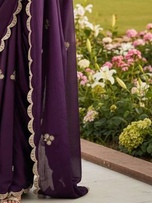 purple embellished embroidered poly chiffon designer saree 4