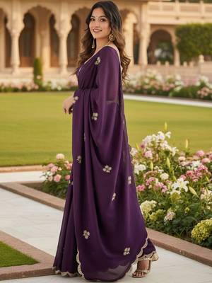 purple embellished embroidered poly chiffon designer saree 5