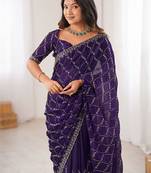 purple chiffon ethnic embellished party wear matching blouse sarees