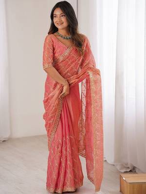 peach burgundy chiffon ethnic embellished party wear matching blouse sarees 1