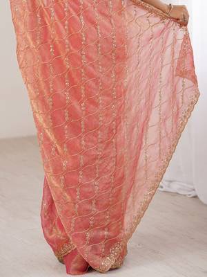 peach burgundy chiffon ethnic embellished party wear matching blouse sarees 5
